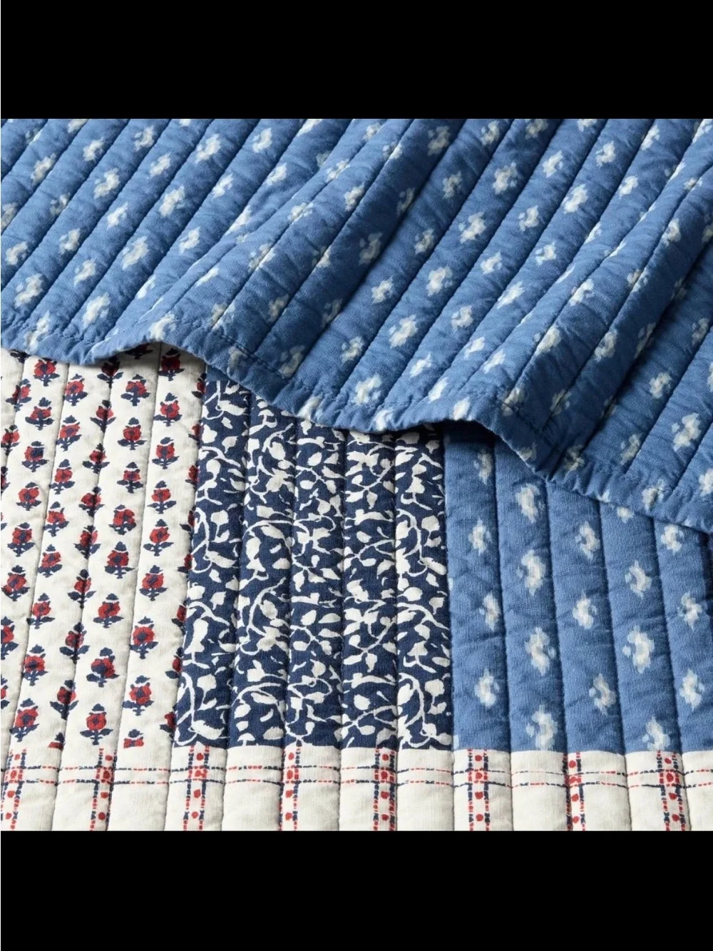Full/Queen Patchwork Quilt Set Blue/Dark Blue/Natural - Threshold